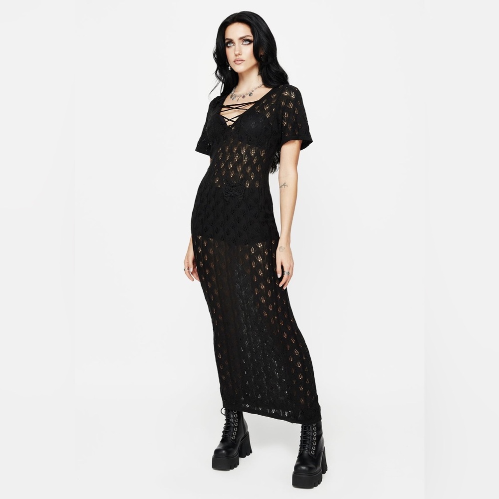 Elnora Moth Crochet Knit Maxi Dress Sz M – Gothic, Boho, Alternative